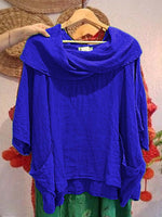 Women's Solid-color Cowl Neck 3/4 Sleeve Casual Loose Cotton-linen Top