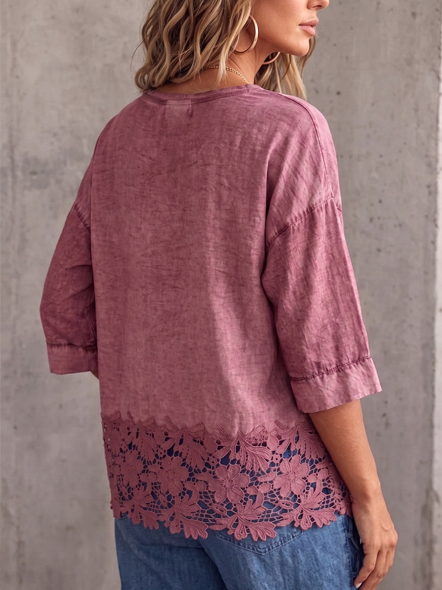 Vintage Elegant Openwork Lace Patchwork Shirt
