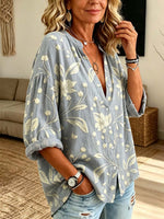 Retro Floral Pattern Art Print Casual Long Sleeve Cotton Linen Shirt