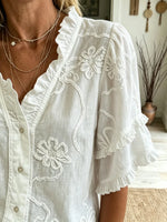 Women's 3D Floral Ruffle Short Sleeve Blouse