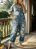 Women's Vintage Floral Washed Denim Overalls