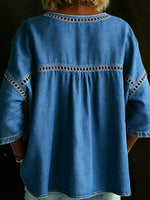 Women's Solid Color Casual Loose Denim Blouse Shirt