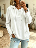 Women's Solid Color Basic Dual Pocket Drawstring Loose Hooded Sweatshirt