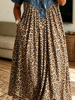 Vintage Leopard Pattern Art Print Casual Stylish Lapel Denim Patchwork Dress