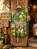 Unisex Green Butterfly Flower Peace Sign Print Short Sleeve T-Shirt