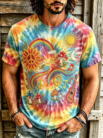 Men Rainbow Tie Dye Hippie Element Print Short Sleeve T-Shirt