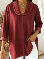 Retro Shawl Collar Denim Cotton Top