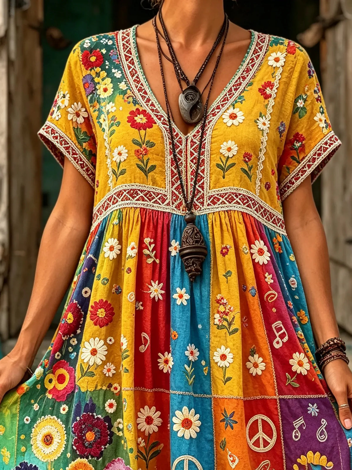 Women Check Multi Element All Over Print Maxi Dress