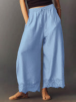 Women's Solid Color Lace Stylish Art Casaul Ice Silk Wide Leg Pants