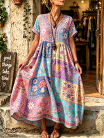 Women's Mushroom Floral Patchwork Print Maxi Dress