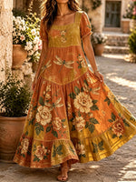 Women's Dragonfly Rose Square-Neck Maxi Dress