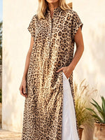 Retro Leopard Pattern Art Print Casual Side Slits Stylish Cotton Linen Shirt