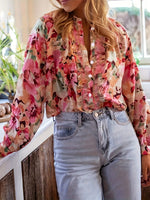 Retro Elegant Floral Pattern Loose Art Casual Long Sleeve Shirt
