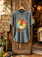 Unisex Rainbow Flower “Be Kind” Slogan Print Short Sleeve T-Shirt