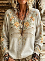 Women's Dragonfly Floral Print Top