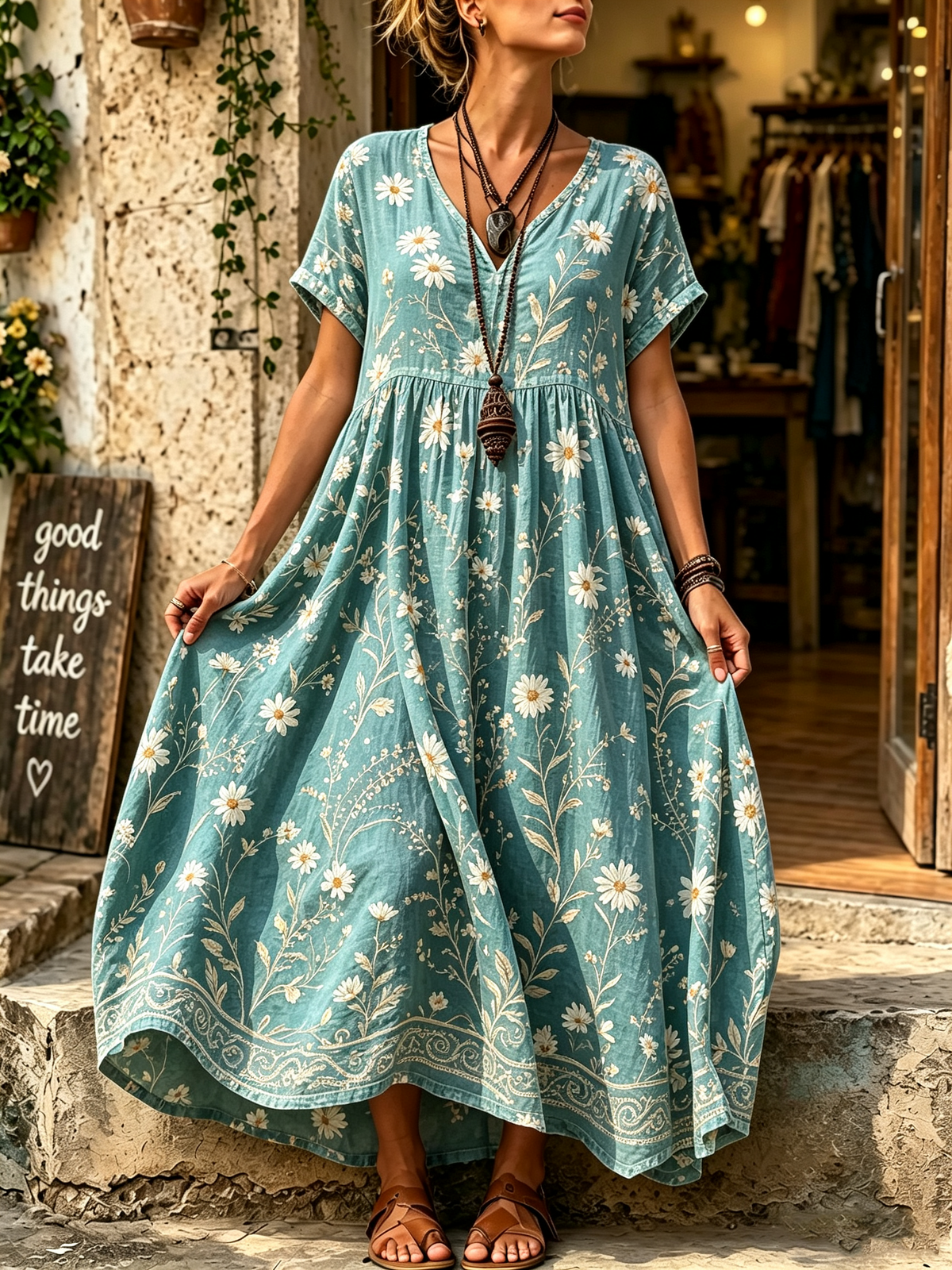 Women's Daisy Botanical Print Maxi Dress