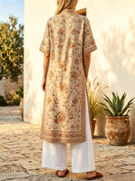 Retro Floral Pattern Art Print Casual Side Slits Stylish Cotton Linen Shirt