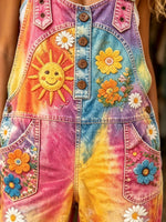 Women's Sun & Daisy Tie-Dye Print Overalls