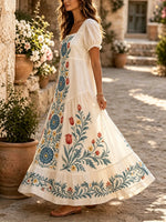 Women's Floral Vine Square-Neck Maxi Dress