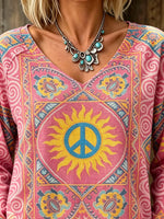 Women Sun Peace Symbol Ethnic Art Print Long Sleeve Top
