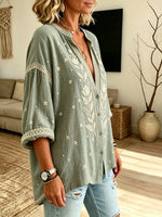 Women's Botanical Leaf Print Button-Down Shirt