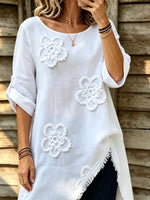 Women's 3d Floral Embellished Irregular Slanted Three-quarter Sleeve Long Cardigan