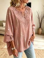 Women's Polka Dot Crochet Cutout Blouse