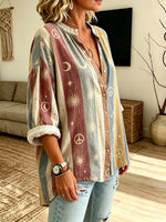 Women's Celestial Peace Stripe Print Button-Down Shirt