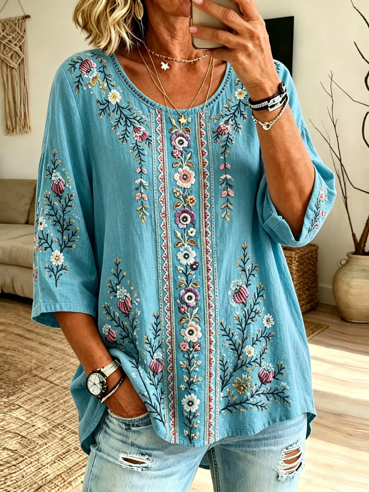 Women's Tribal Floral Print Blouse
