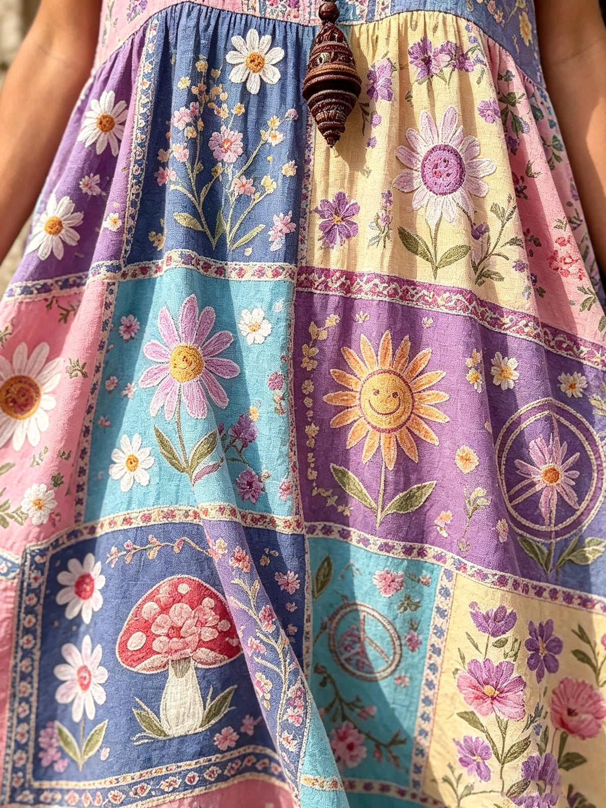 Women's Mushroom Floral Patchwork Print Maxi Dress