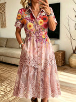 Women's Floral Lace Mesh Shirt Dress