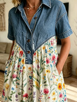 Women’s Colorful Wildflower Print Loose Midi Dress
