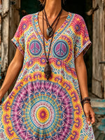 Women Mandala Peace Sign Tie-Dye Maxi Dress