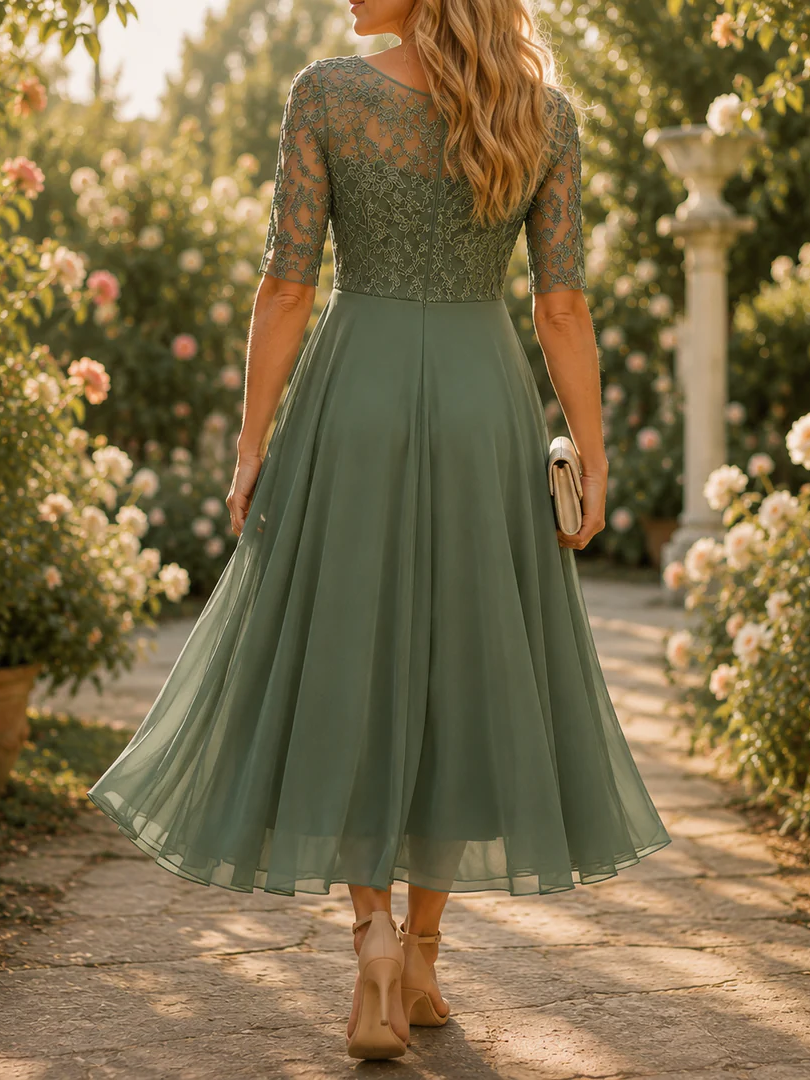 Women's Lace Chiffon Midi Dress