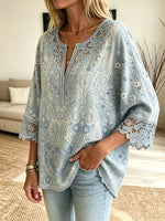 Women's Paisley Crochet Cutout Blouse