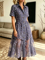 Women's Floral Lace Mesh Shirt Dress