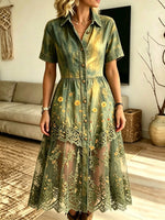 Women's Floral Lace Mesh Shirt Dress
