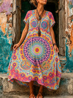 Women Mandala Peace Sign Tie-Dye Maxi Dress