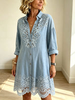 Women's Crochet Cutout Shirt Dress