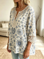 Women's Floral Crochet Cutout Blouse