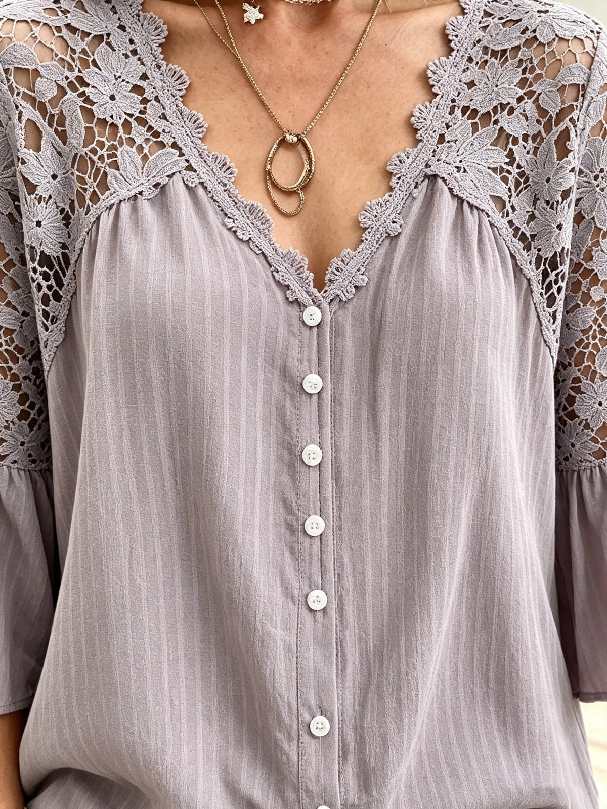 Women's Crochet Lace Button Blouse
