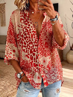 Vintage Elegant Button Long Sleeve Patterned Shirt