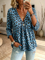 Women's Classic Leopard Print V-Neck Babydoll 3/4 Sleeve Top