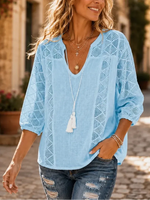 Women's Crochet Eyelet Tassel Blouse