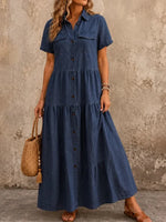 Women's Tiered Short Sleeve Denim Maxi Dress