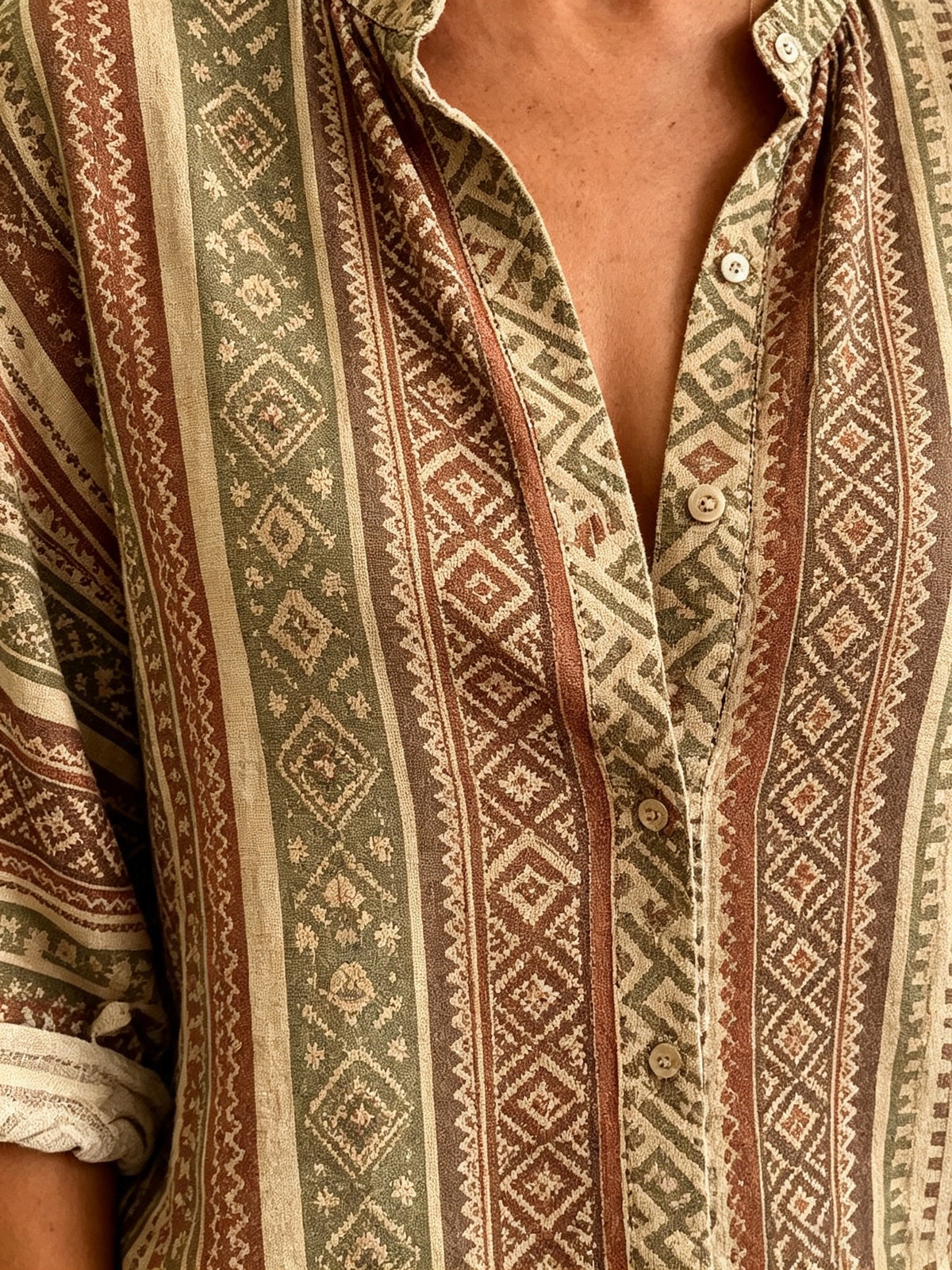 Women's Tribal Geometric Print Button-Down Shirt