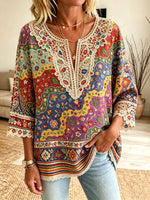 Women's Patchwork Crochet Cutout Blouse