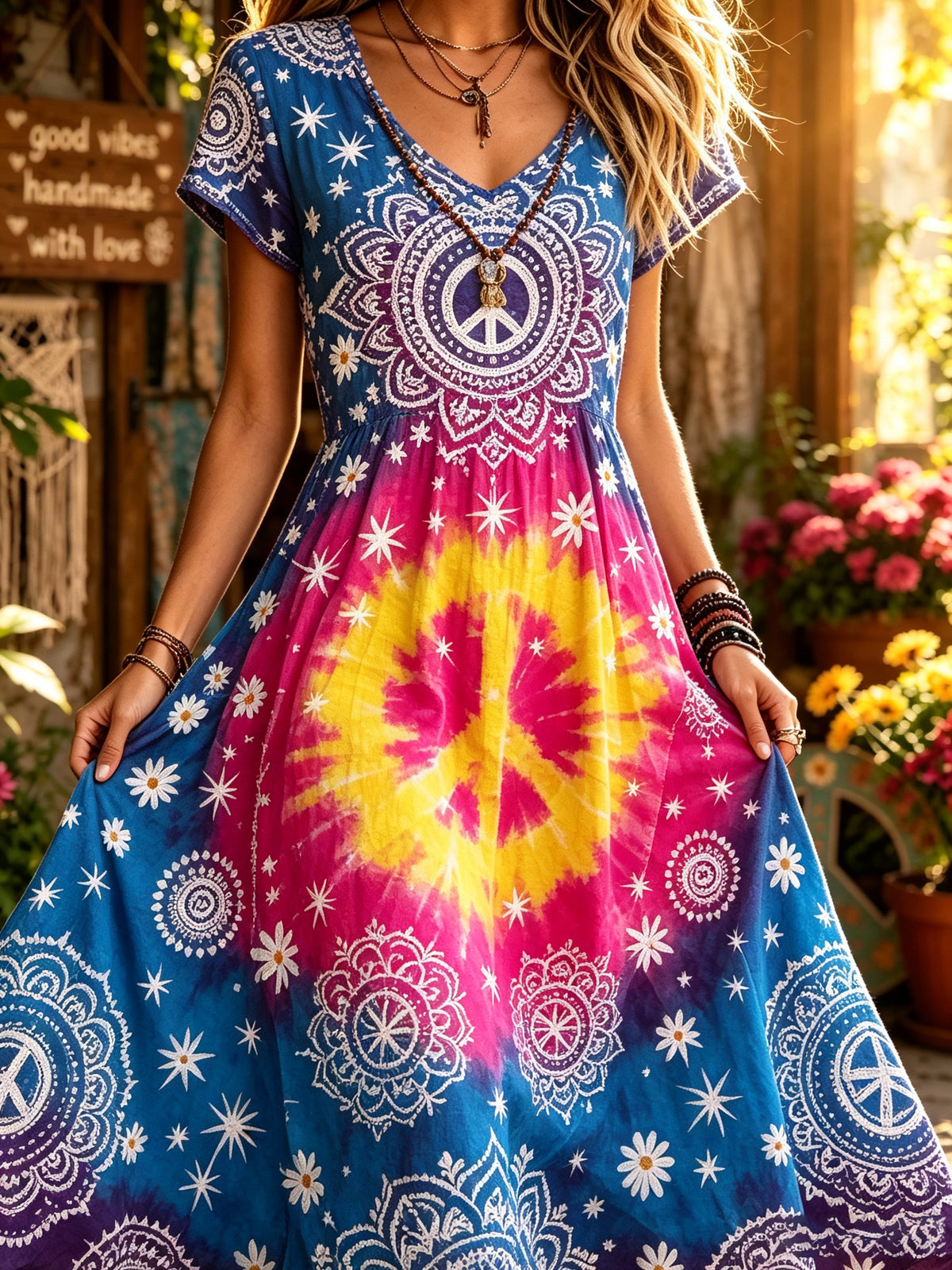 Women's Tie-Dye Mandala Print Maxi Dress