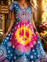 Women's Tie-Dye Mandala Print Maxi Dress