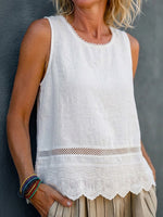 Sleeveless T-shirt With A Stylish Lace-trimmed Round Neck¡ªa Casual, Slimming Top
